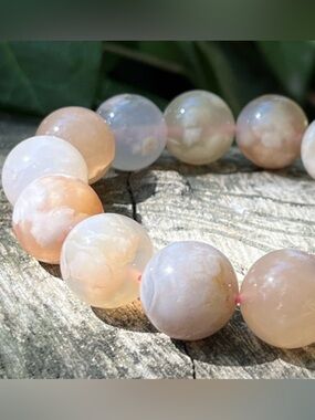 Chunky Flower Agate Bracelet 15mm Size 6.5